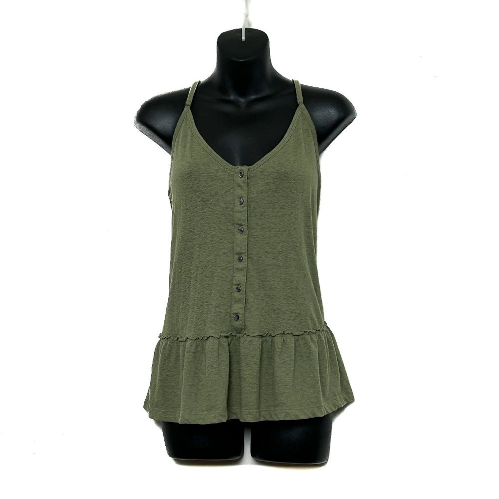 Abercrombie & Fitch Womens Sage Green Double Strap Tank Top w Ruffled Trim Sz XL